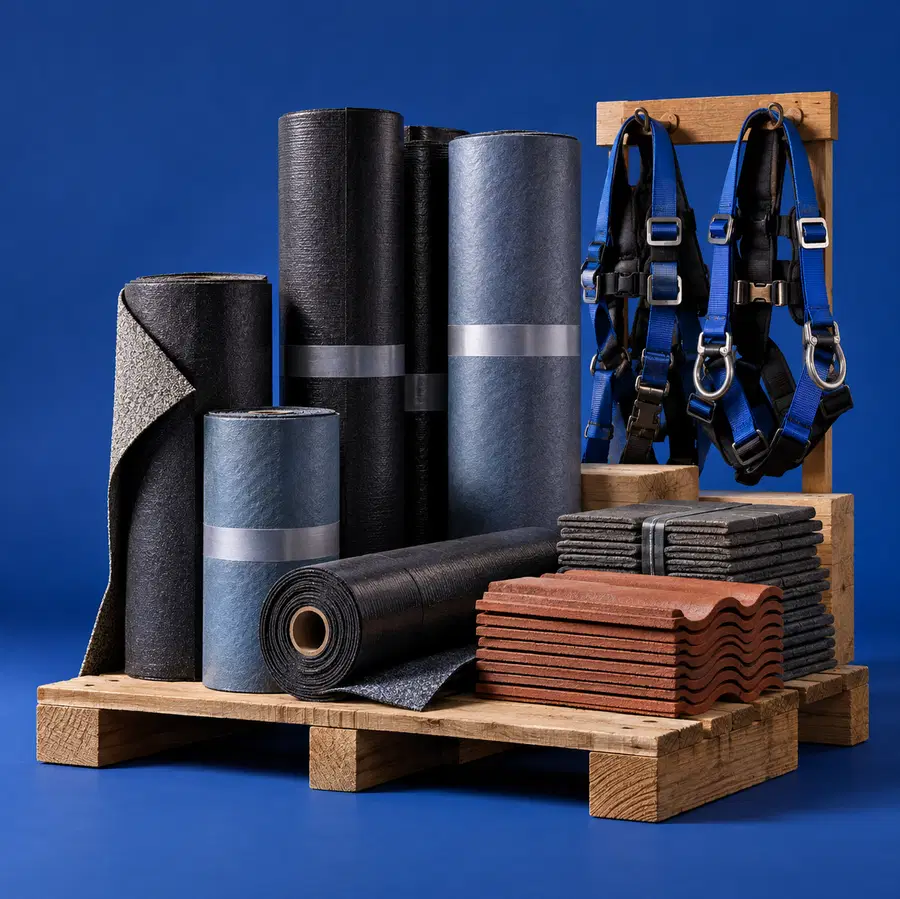 Illustration of roofing businesses equipment and workspace